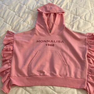 MonnaLisa 1968 Cotton Ruffled Cropped Hoodie in Pink. Size 12.